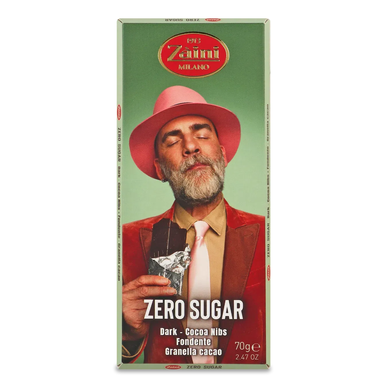 Шоколад чорний Zaini з подрібленими какао-бобами без цукру - Фото 1