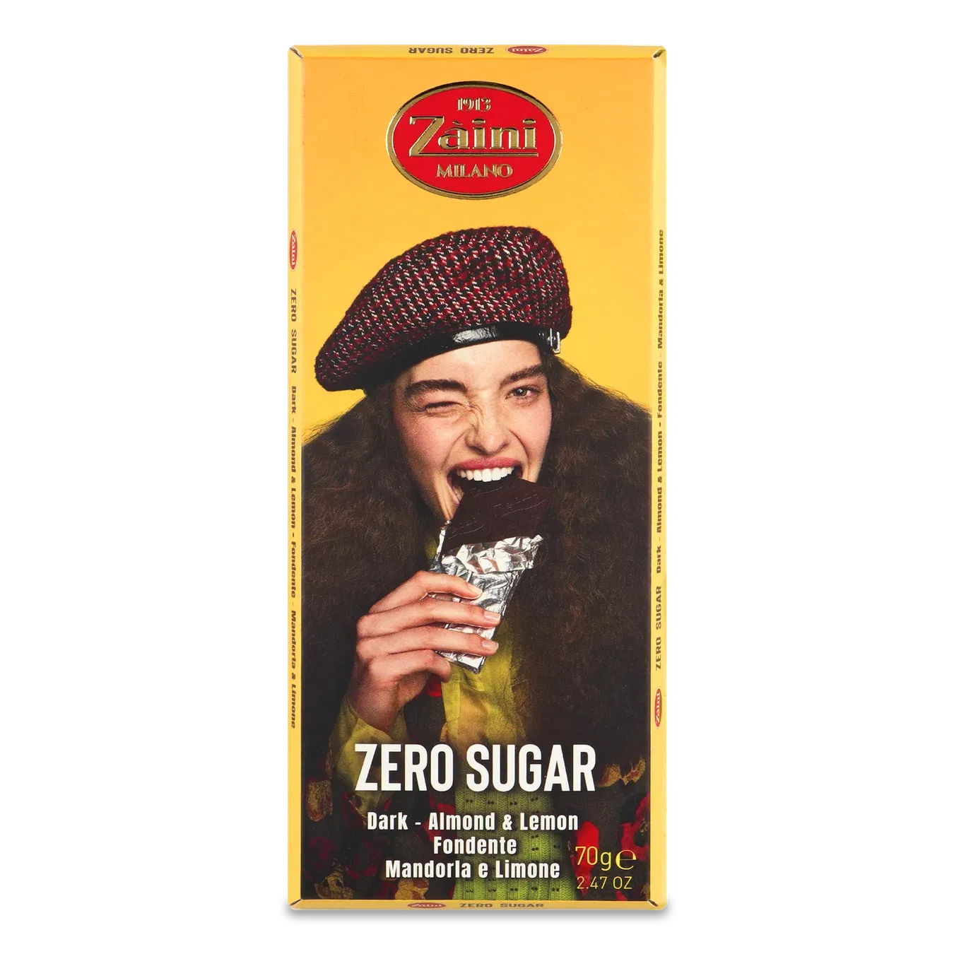Шоколад чорний Zaini з мигдалем та лимоном без цукру - Фото 1