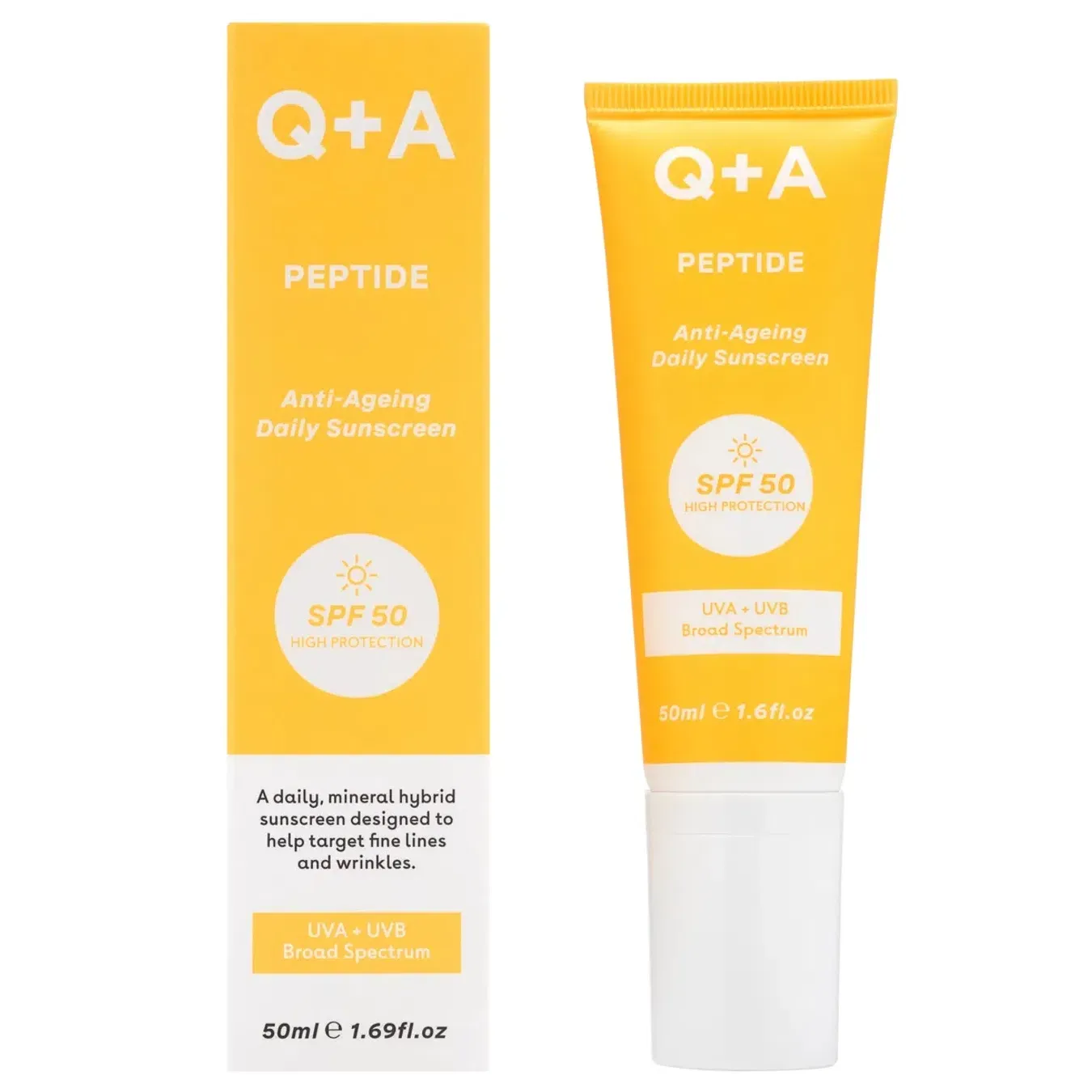 Крем Q+A (Кю+А) Peptide Anti-Ageing Daily Sunscreen SPF 50 сонцезахисний для обличчя антивіковий 50 мл - Фото 1