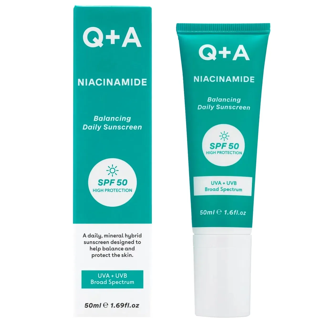 Крем Q+A (Кю+А) Niacinamide Balancing Daily Sunscreen SPF 50 сонцезахисний для обличчя балансуючий  50 мл - Фото 1