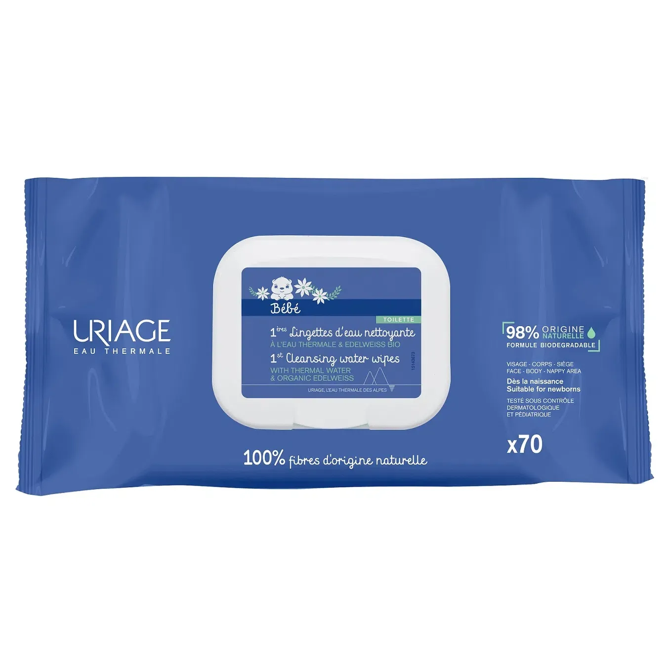 Серветки вологі Uriage (Урьяж) Bebe перші з очищуючою водою 70 шт - Фото 1