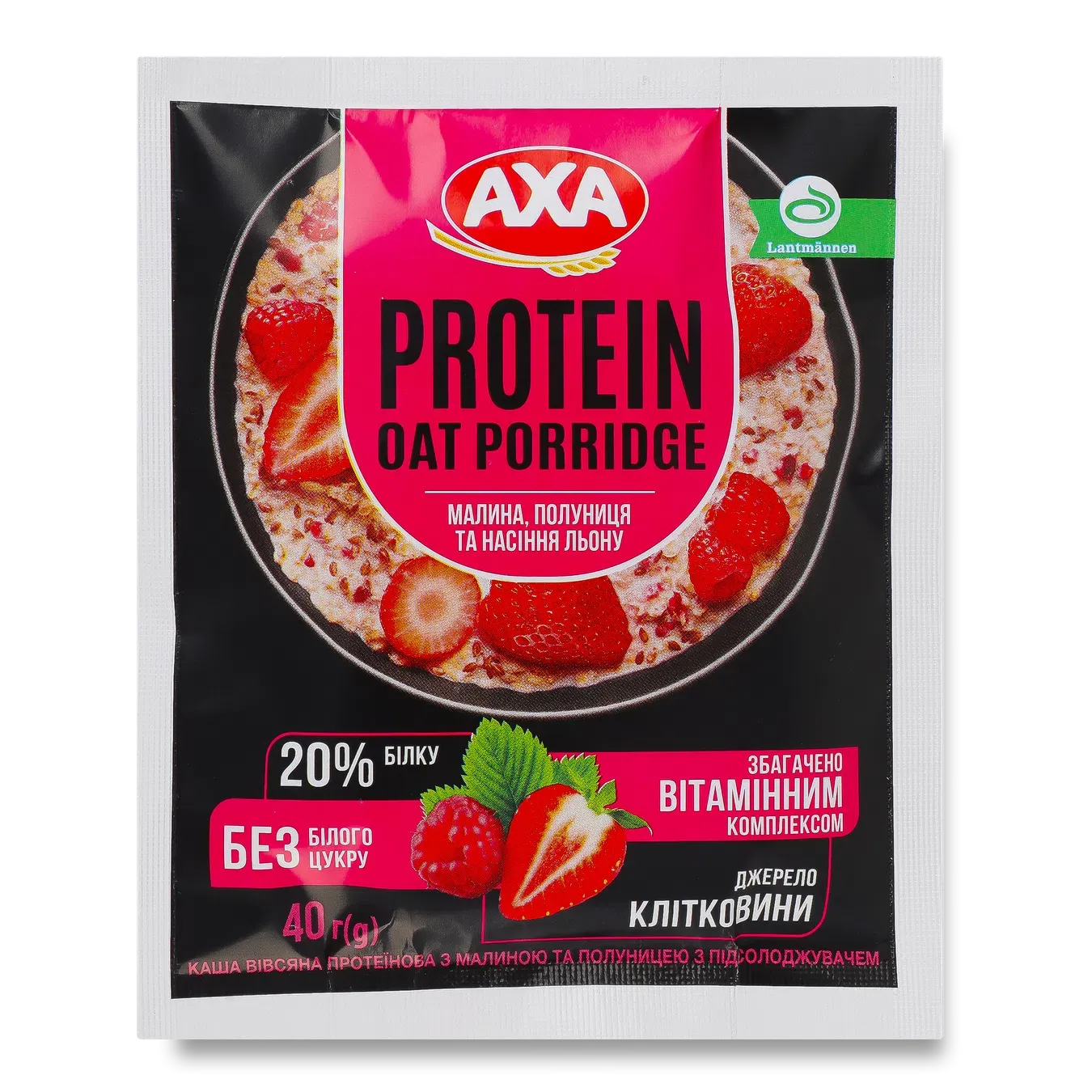 Каша AXA вівсяна протеїнова з малиною та полуницею - Фото 1