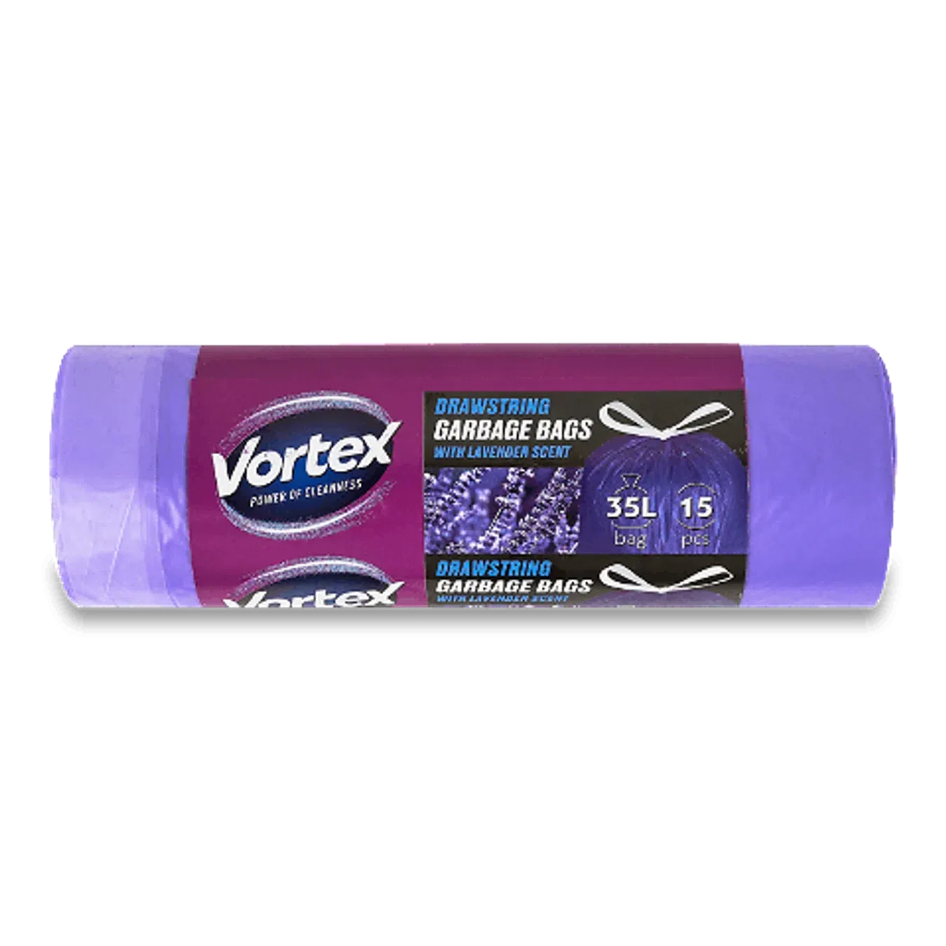 Пакети для сміття Vortex затяжк лаванда фіолет 35л - Фото 1