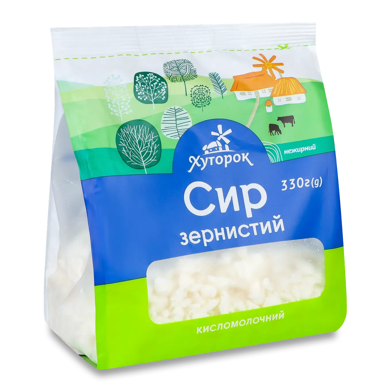 Сир кисломолочний Хуторок зернистий нежирний п/е - Фото 1