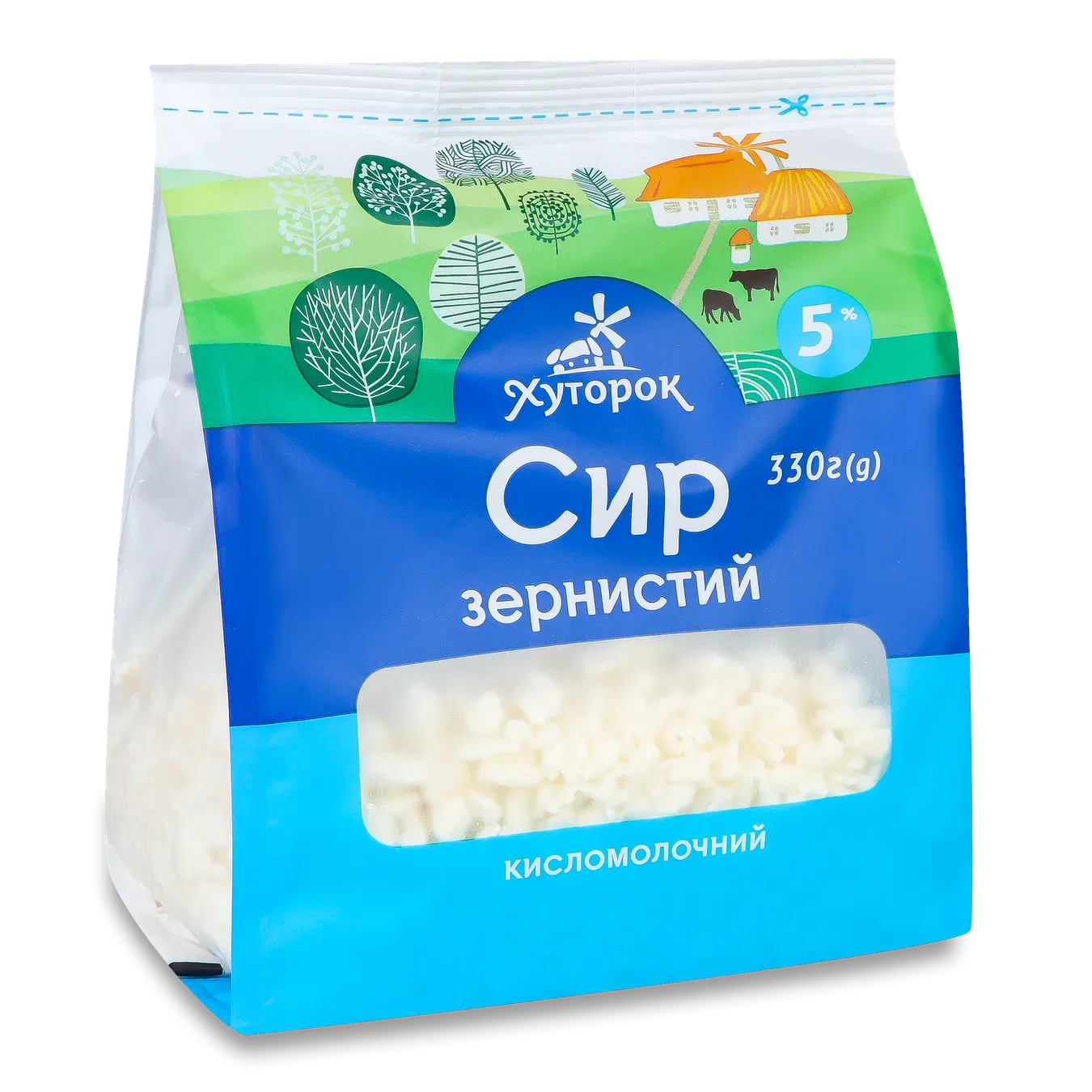 Сир кисломолочний Хуторок зернистий 5% п/е - Фото 1