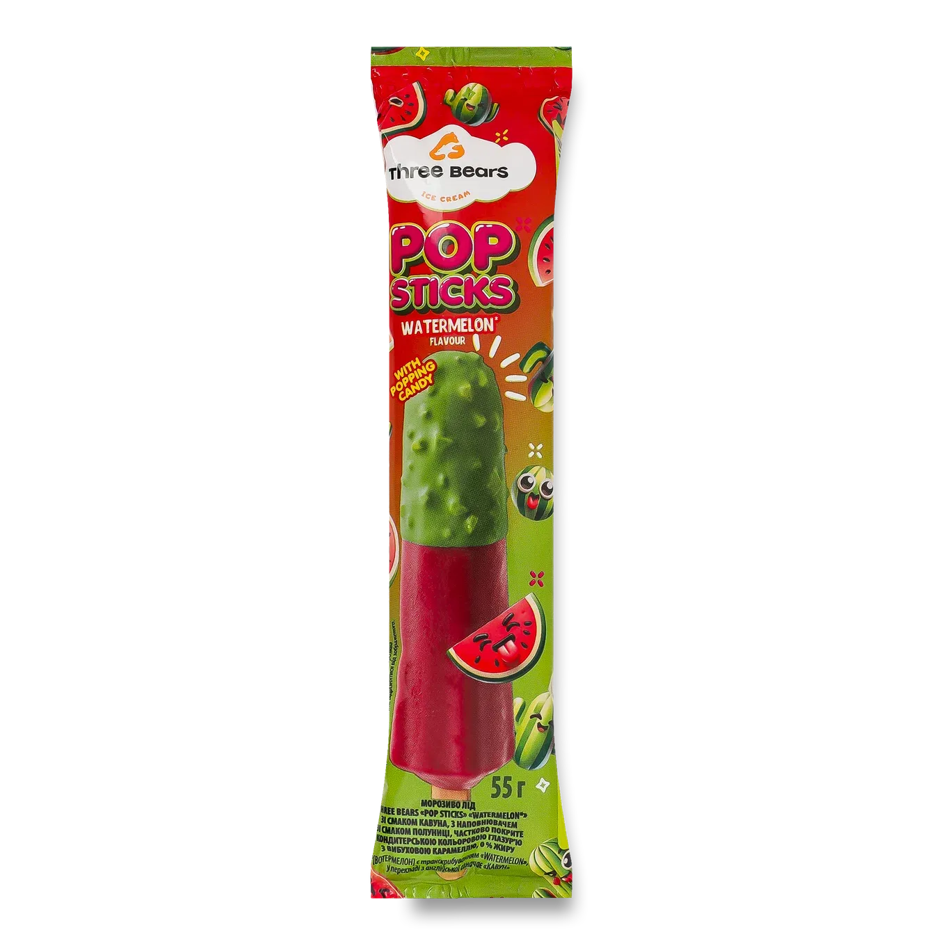 Морозиво Three bears Pop sticks зі смаком кавуна - Фото 1