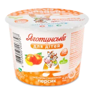 Паста сиркова «Яготинське для дітей» від 6 місяців з наповнювачем персик 4,2% - Фото 1