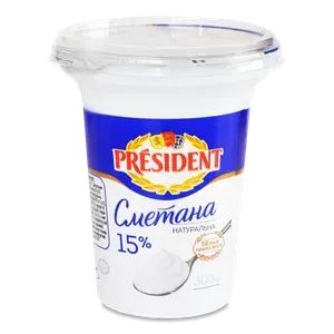 Сметана President 15% стакан - Photo 1