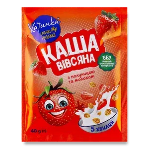 Каша Хатинка вівсяна миттєвого приготування полуниця з вершками - Photo 1