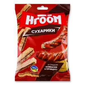 Сухарики Hroom! житні зі смаком ковбаски з гірчицею - Photo 1