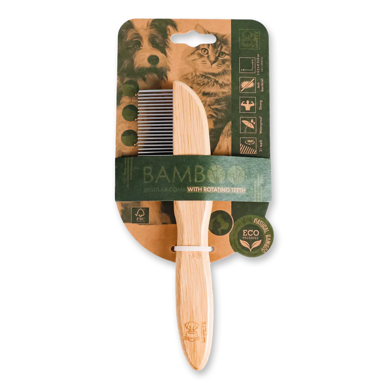 Гребінець M-Pets Bamboo 31 зубець 5,5x21,5 см - Фото 1