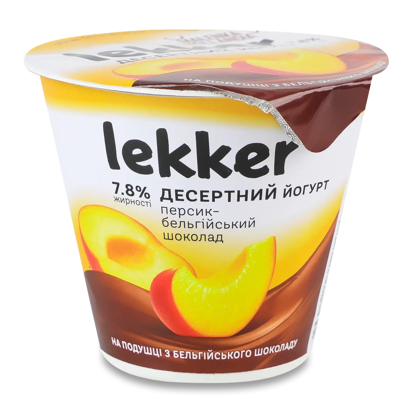Йогурт Lekker персик-бельгійський шоколад 7.8% - Фото 1