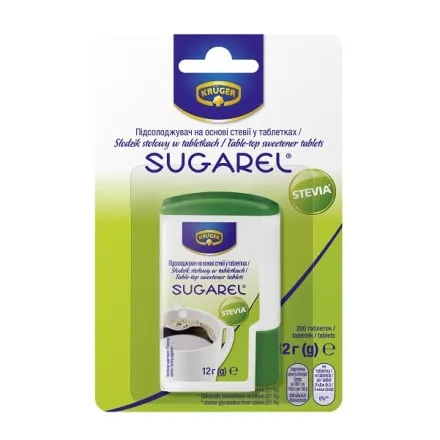 Замінювач цукру 200 пігулок Sugarel Стевія п/уп - Photo 1