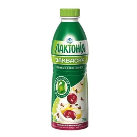 Закваска 0,75 кг Лактонія вишня-банан-льон 1,5% п/бут - Фото 1