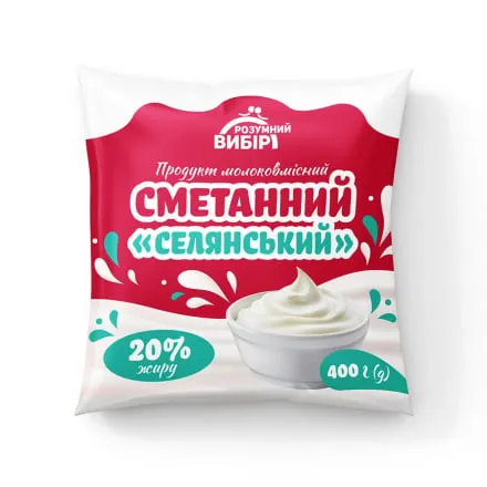 Продукт молоковмісний сметанний 400г Розумний вибір Селянський 20% - Photo 1