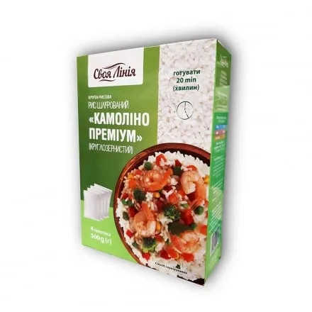 Крупа 0,5 кг Своя Лінія рис круглозернистий Камоліно 4 х 125г - Фото 1