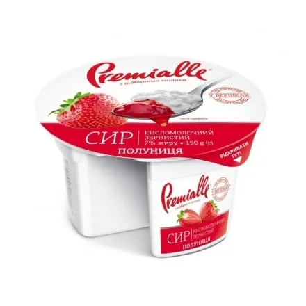 Сир зернистий 150г Premialle полуниця 7% - Photo 1