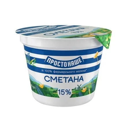 Сметана 180 г ПростоНаше 15% п/стакан - Photo 1