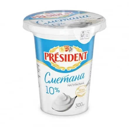 Сметана 300 г President 10% п/стакан - Photo 1
