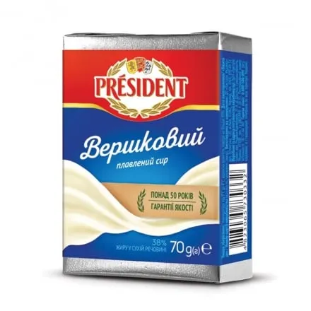 Сир плавлений 70 г President Вершковий 38% фольга - Photo 1