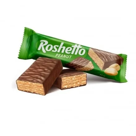 Вафлі 34 г Roshen Roshetto peanut глазуровані шоколадною глазур'ю м/уп - Photo 1
