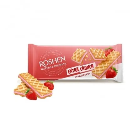Вафлі 142 г Рошен Wafers Sandwich Crunch з полуничною начинкою м/уп - Photo 1