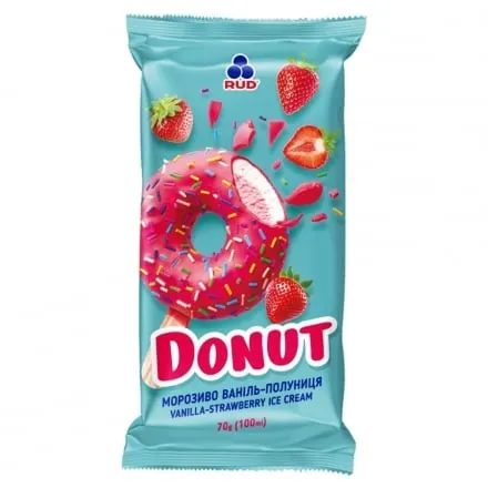 Морозиво 70 г Рудь "Donut" зі смаком "ваніль-полуниця" п/ет - Photo 1