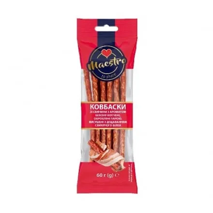 Ковбаски 60 г Maestro Кабанос з беконом - Фото 1