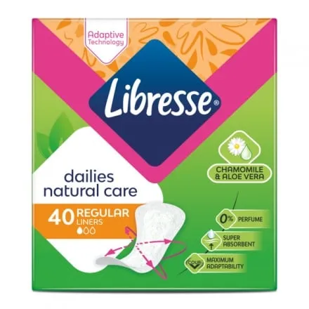 Прокладки щоденні 40 шт Libresse Natural Care Normal з екстрактом алое вера та ромашки - Photo 1