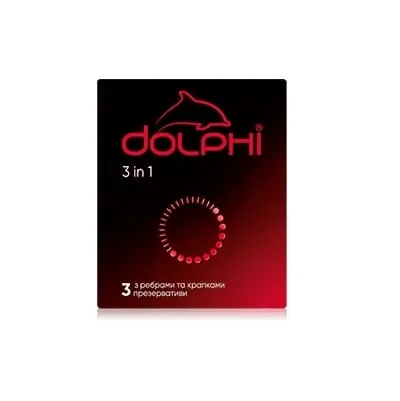 Презервативи 3 шт Dolphi 3 в 1 анатомічна форма, ребриста та крапкова структура - Photo 1