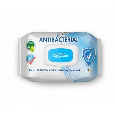 Серветки вологі 60 шт Своя лінія антибактеріальні з клапаном флоу-пак - Фото 1