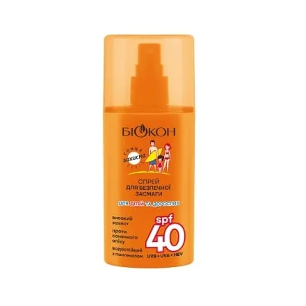 Спрей для безпечної засмаги 90 мл Біокон Пантенол SPF 40 для дітей та дорослих п/флакон - Photo 1