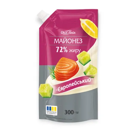 Майонез 300 г Своя лінія Європейский 72% д/пак - Photo 1
