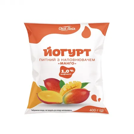 Йогурт 400 г Своя Лінія 1 % манго п/ет - Фото 1