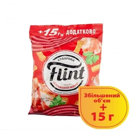 Сухaрики 125 г Flint пшeнично-житнi зi cмaком Смажений бeкон - Photo 1