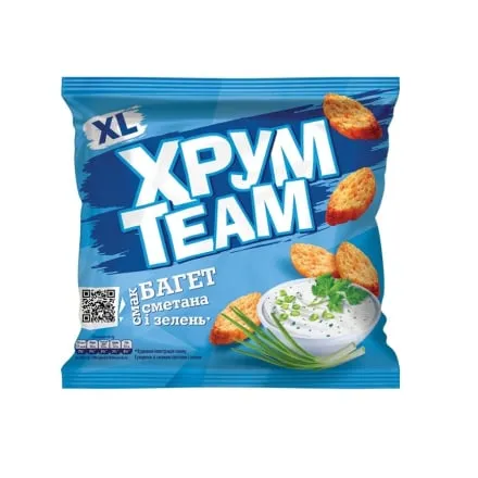 Сухарики 90 г ХрумTeam Багет зі смаком сметани і зелені м/уп - Photo 1