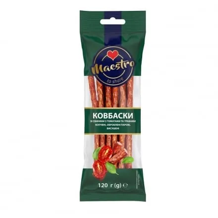 Ковбаски 120 г Maestro Кабанос з томатами та травами газ/упак - Фото 1