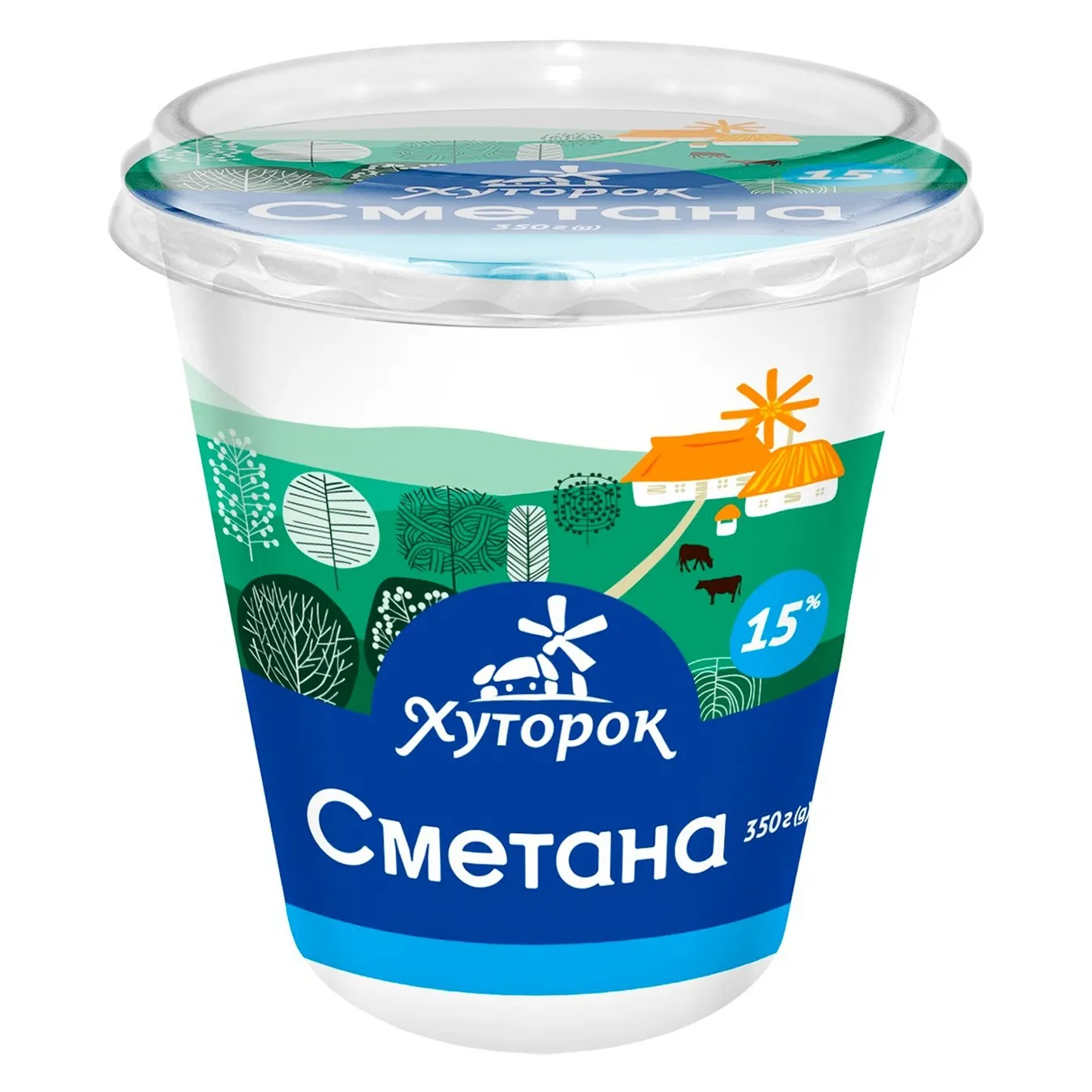 Сметана Хуторок 15% 350г - Фото 1