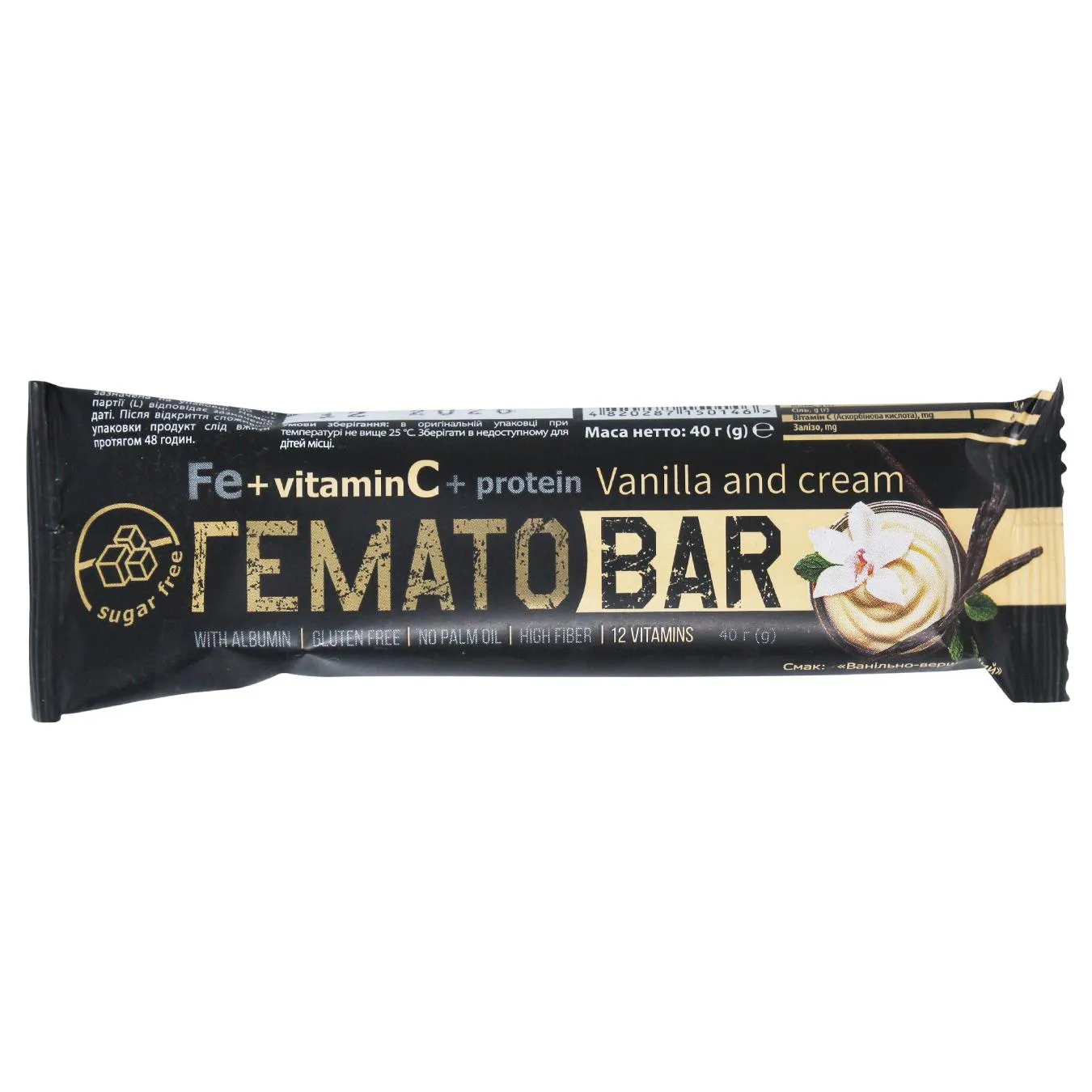 Добавка дієтична Гематоbar Гематовіт 40 г Ванільно-вершк. - Фото 1