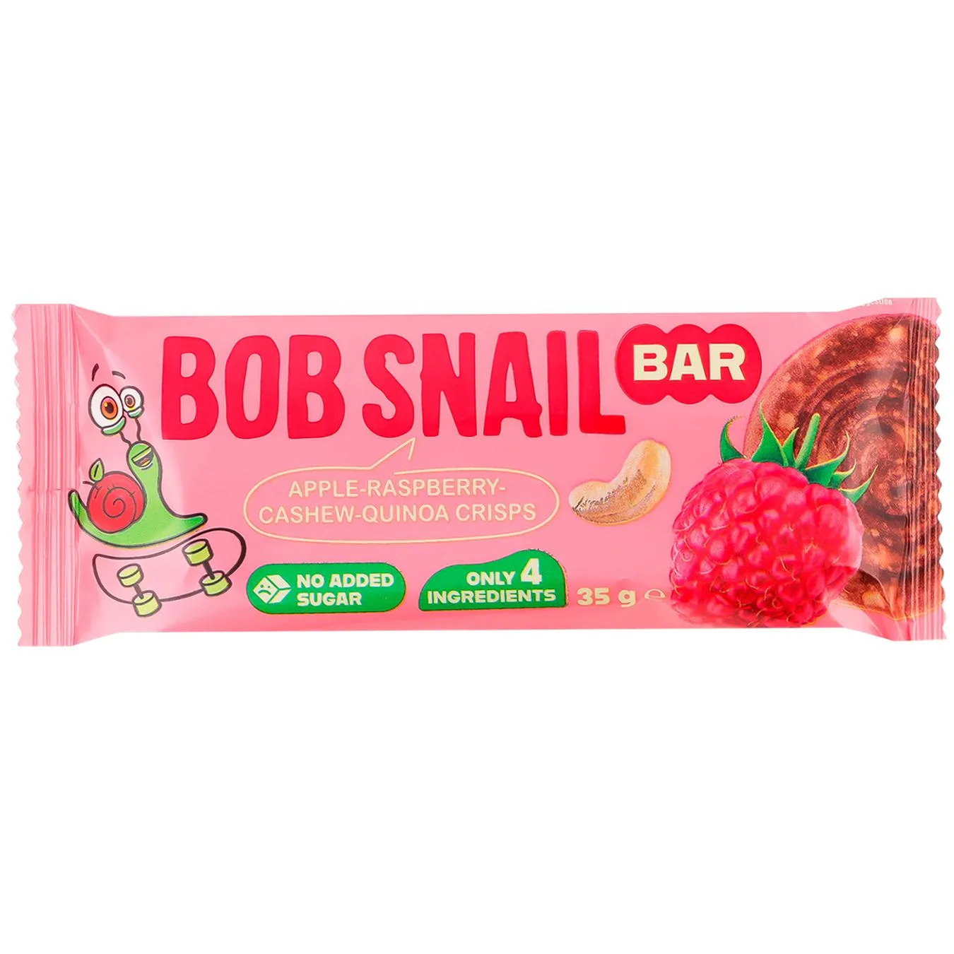 Батончик Bob Snail яблуко-малина-кеш’ю-кіноа 35г - Фото 1