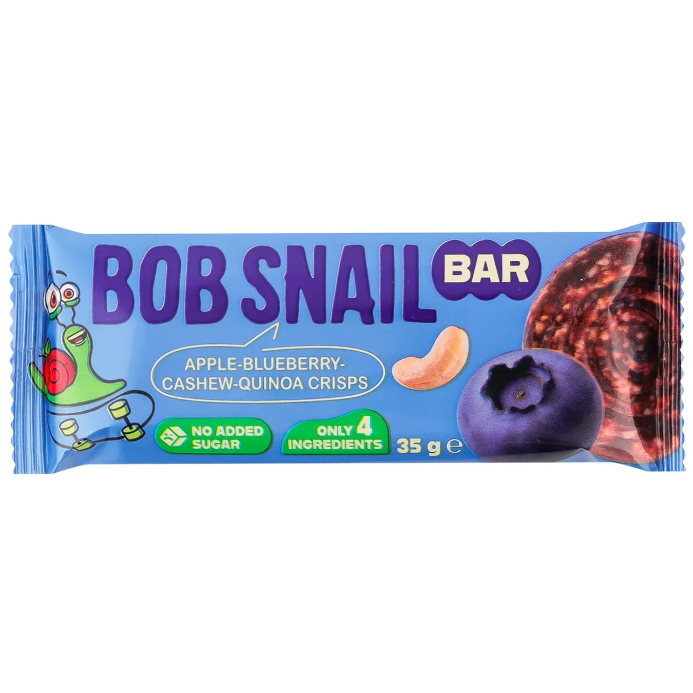 Батончик Bob Snail яблуко-чорниця-кеш’ю-кіноа 35г - Фото 1