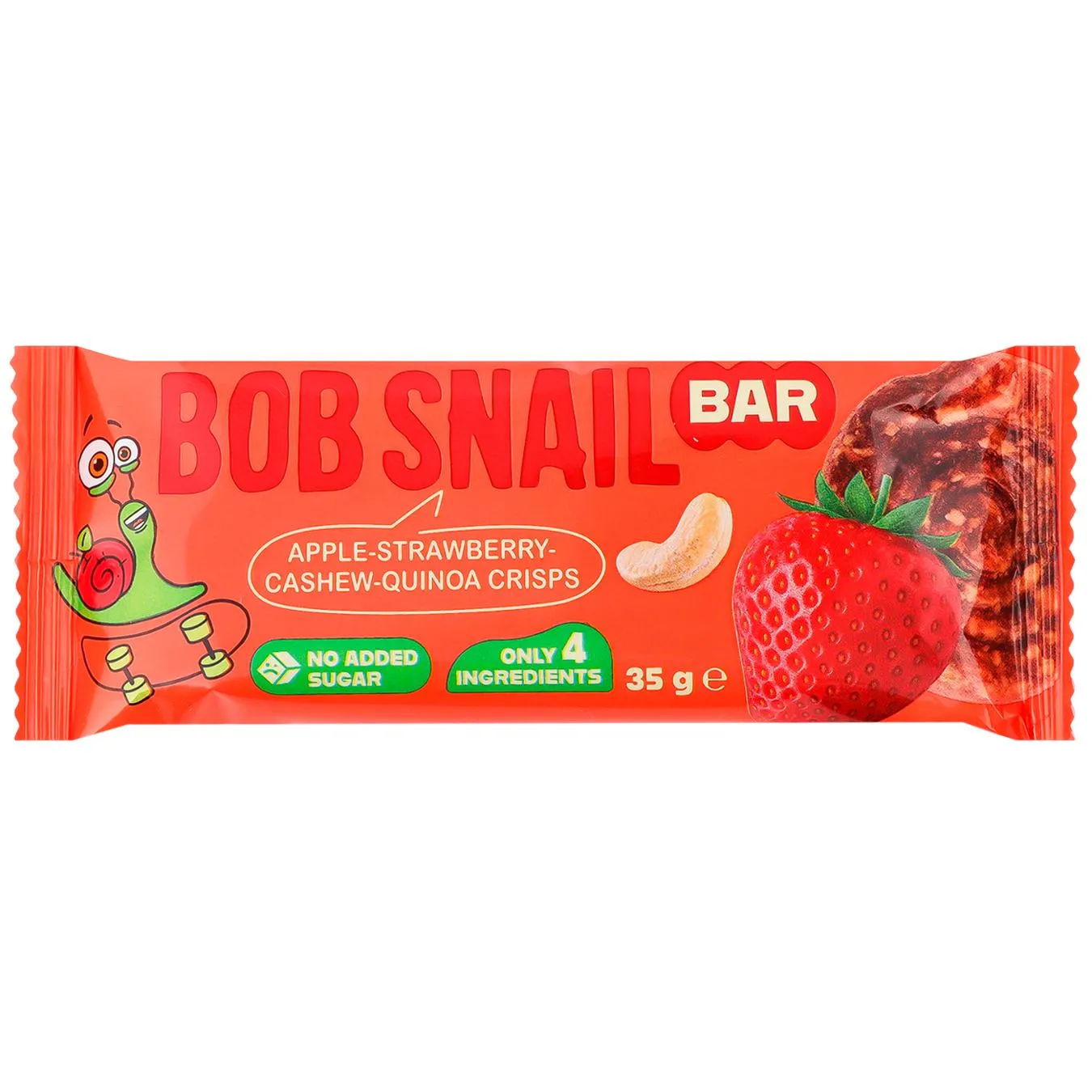 Батончик Bob Snail яблуко-полуниця-кеш’ю-кіноа 35г - Фото 1