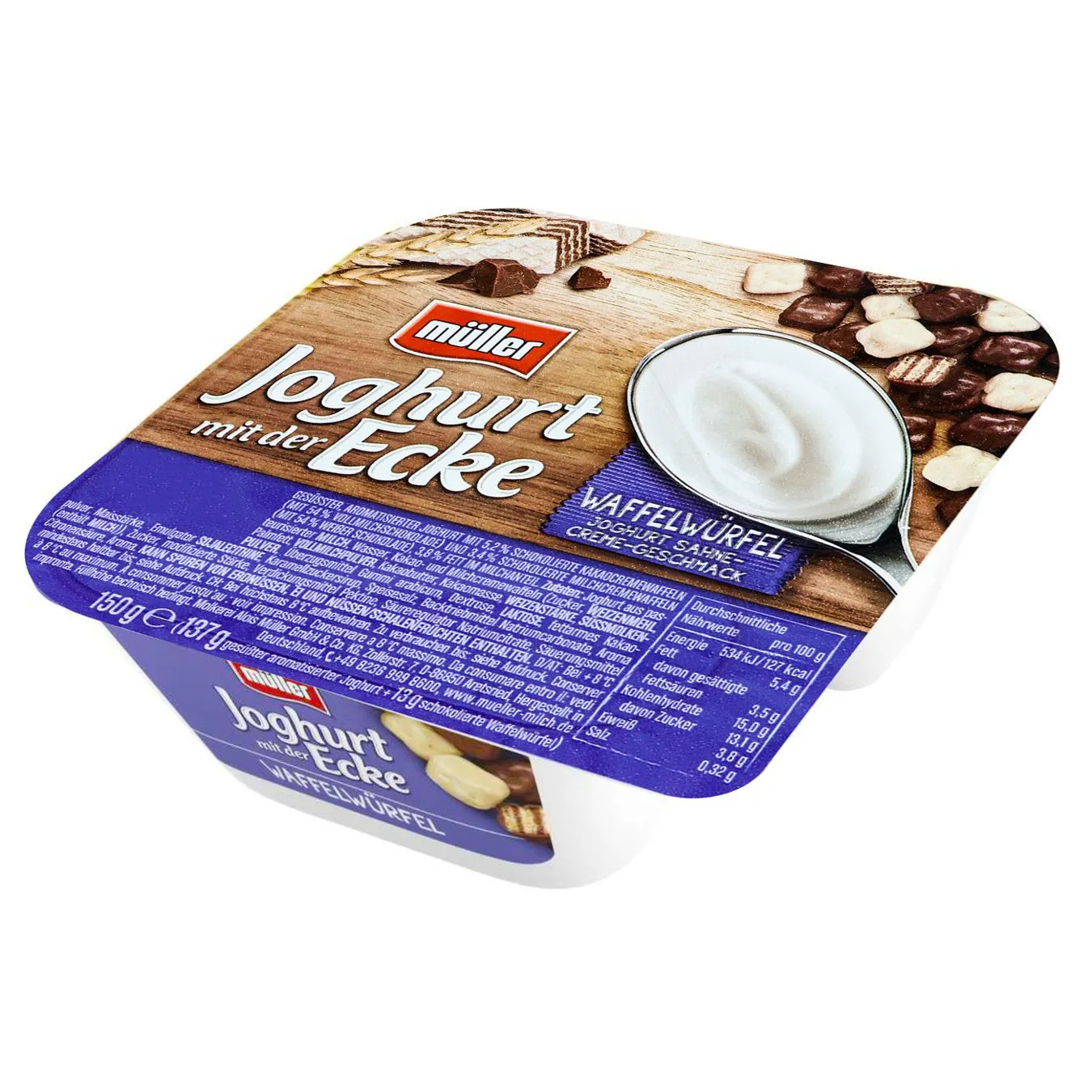 Йогурт Muller зі шматочками вафель глазурованих шоколадом 130г - Фото 1