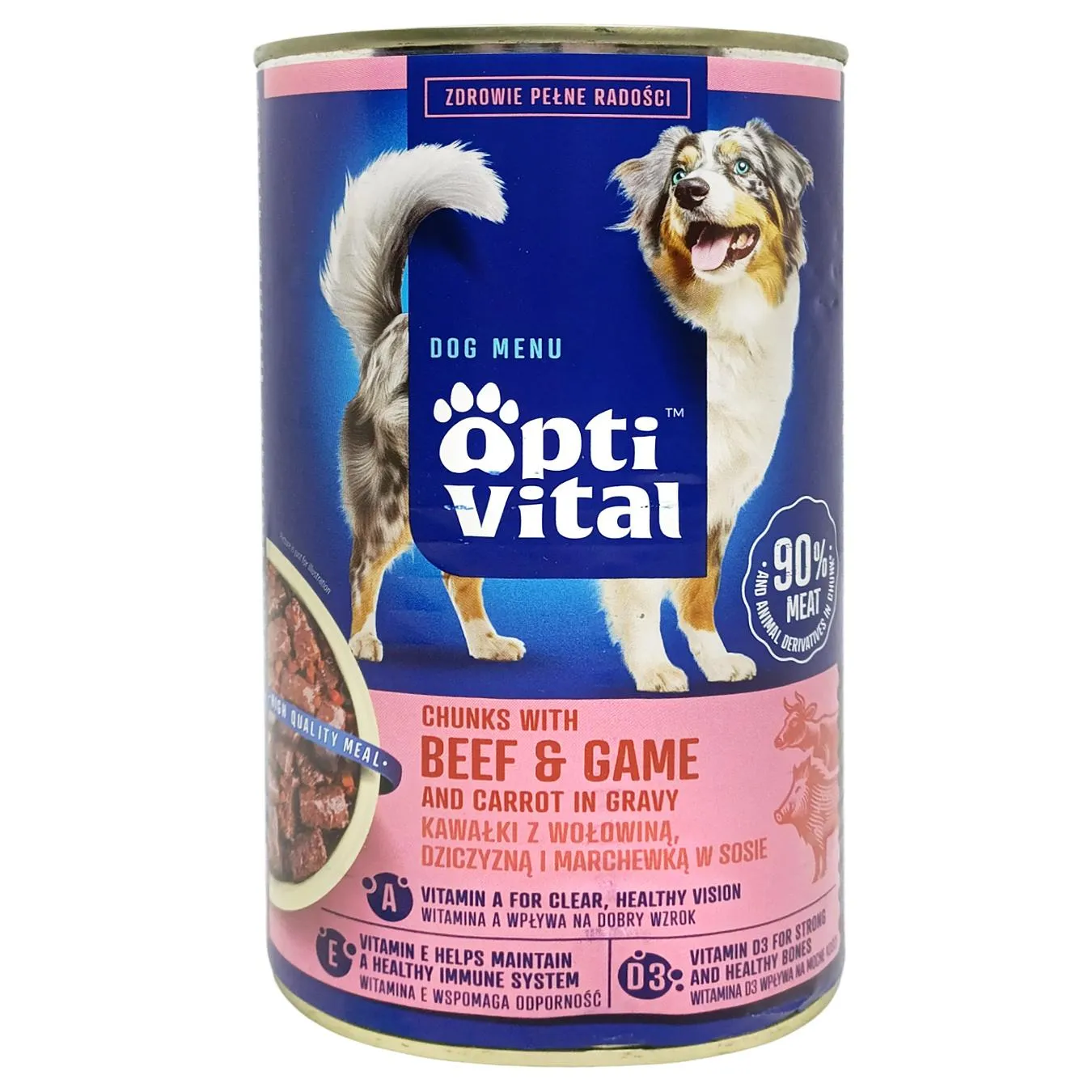 Корм вологий Optivital з яловичиною, дичиною та морквою для собак 1250г - Фото 1