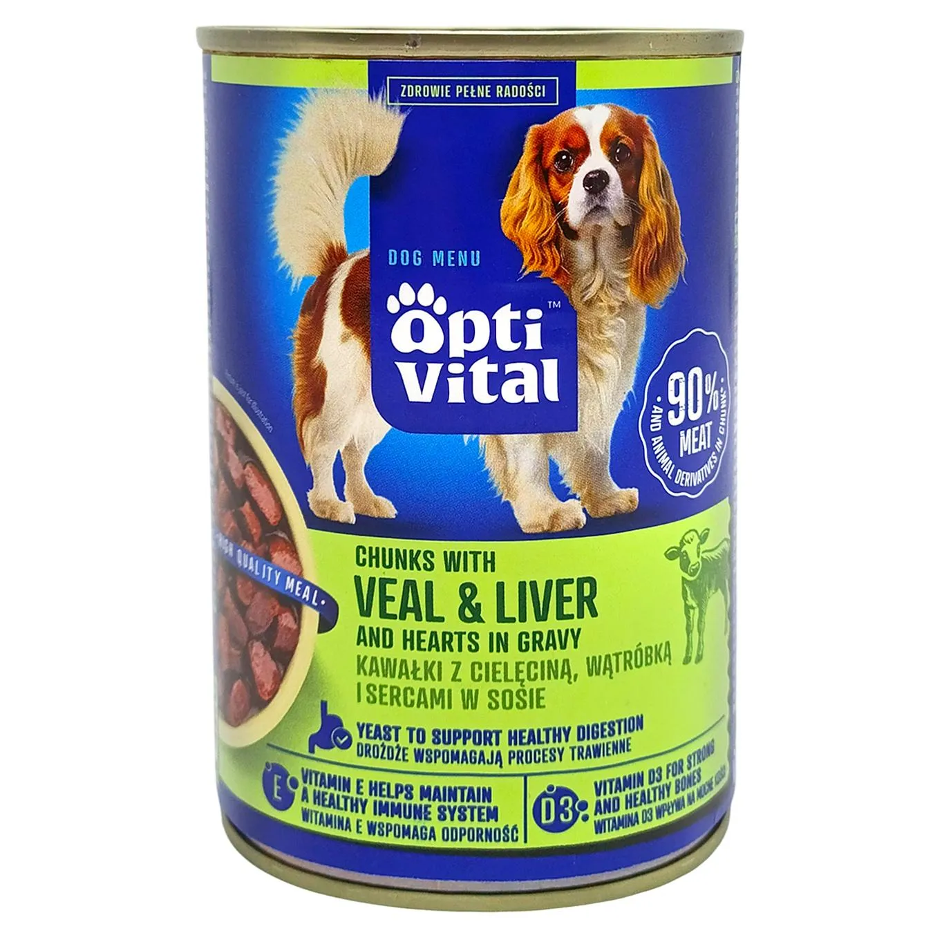 Корм вологий Optivital з телятиною, печінкою та серцями для собак 415г - Фото 1