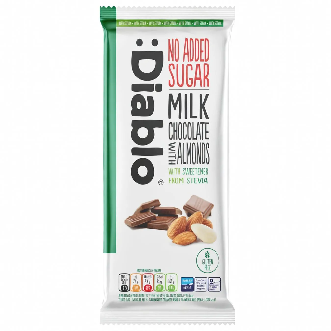 Шоколад молочний Diablo зі стевією та мигдалем 75г - Фото 1