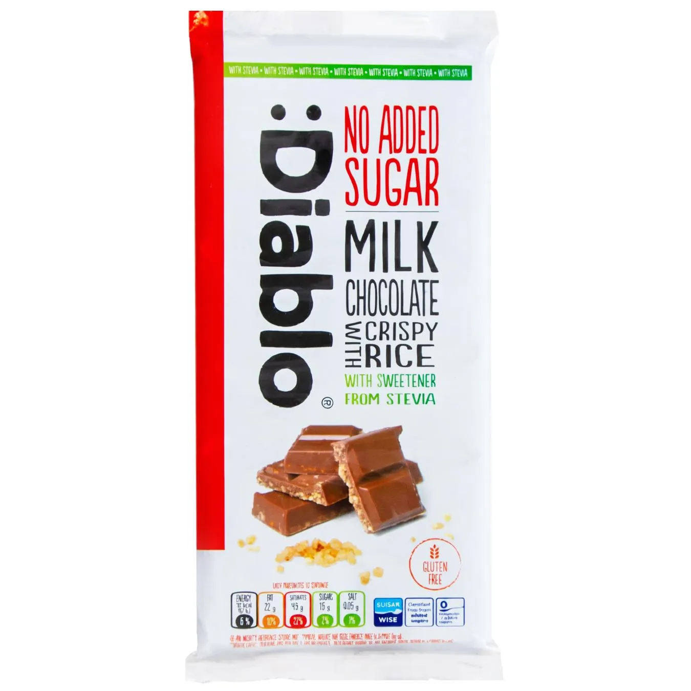 Шоколад молочний Diablo зі стевією та повітряним рисом 75г - Фото 1