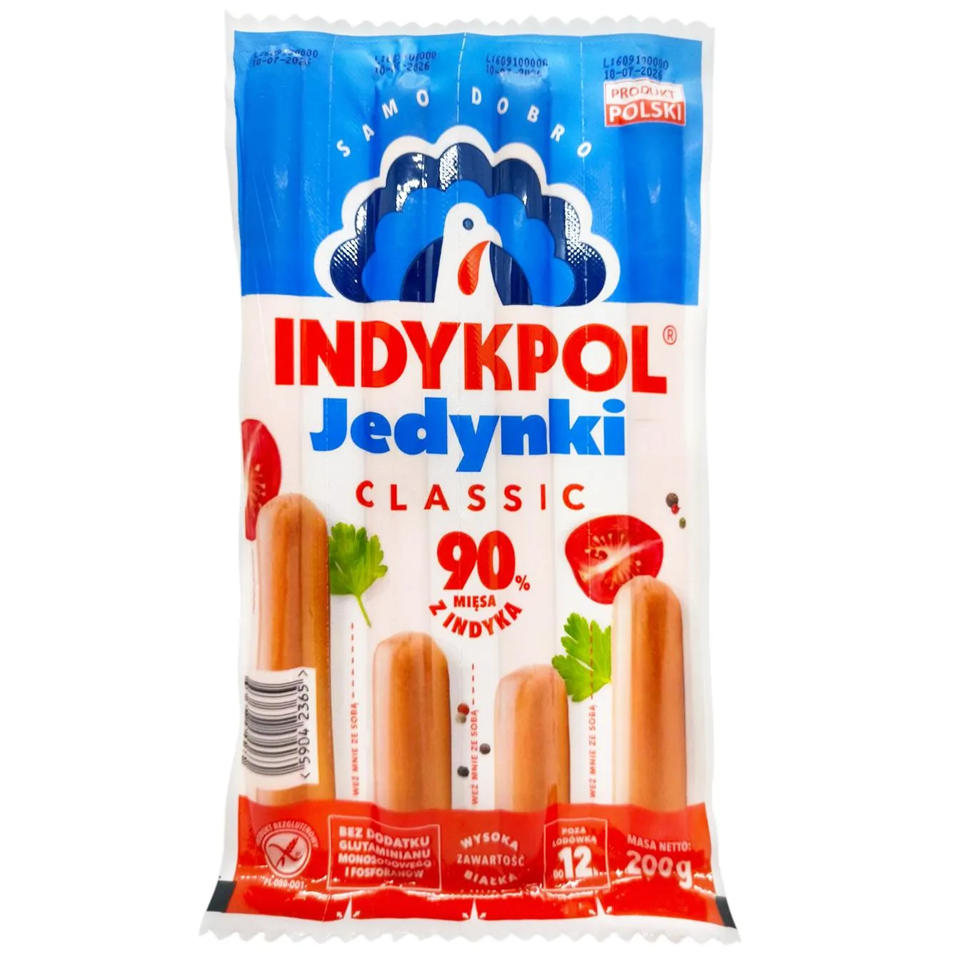 Сосиски Indykpol 200 г Єдинки класичні з індич. м'яса (Польща) - Фото 1