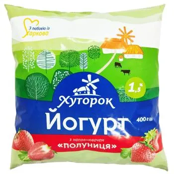 Йогурт Хуторок Полуниця 1,5% 400г - Photo 1