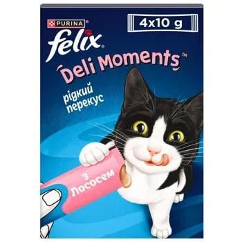 Корм додатковий Felix Deli Moments з лососем для дорослих та літніх котів 40г - Фото 1